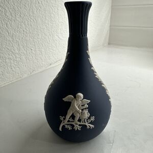 Antique Wedgwood Jasperware Bud Vase in Portland Blue and Cream (5") England